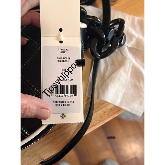 NEW WITH TAGS!  Authentic Tory Burch Black and White 1/2 Moon Fleming Handbag - Picture 7 of 10